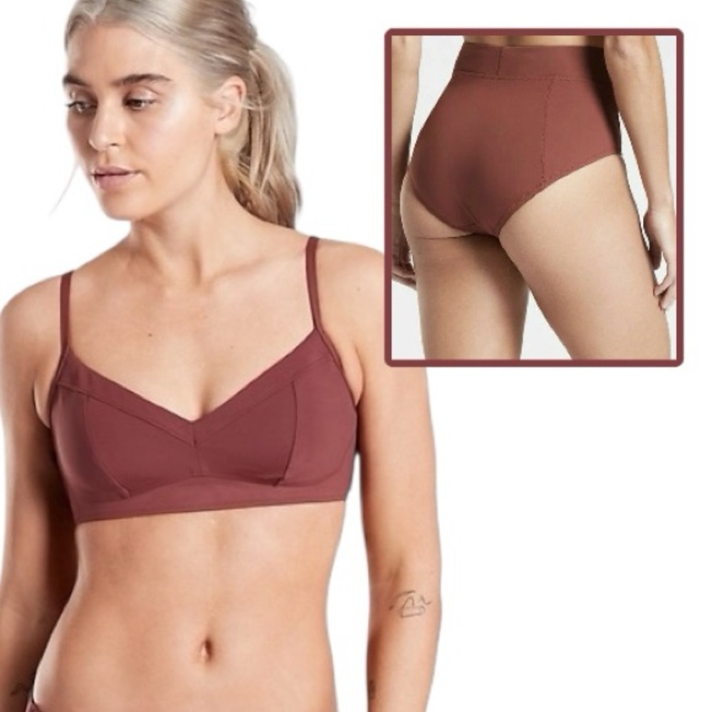 Athleta Sculpted 2-Piece Bikini Set Medium Top + High Waisted Bottoms Red Clay